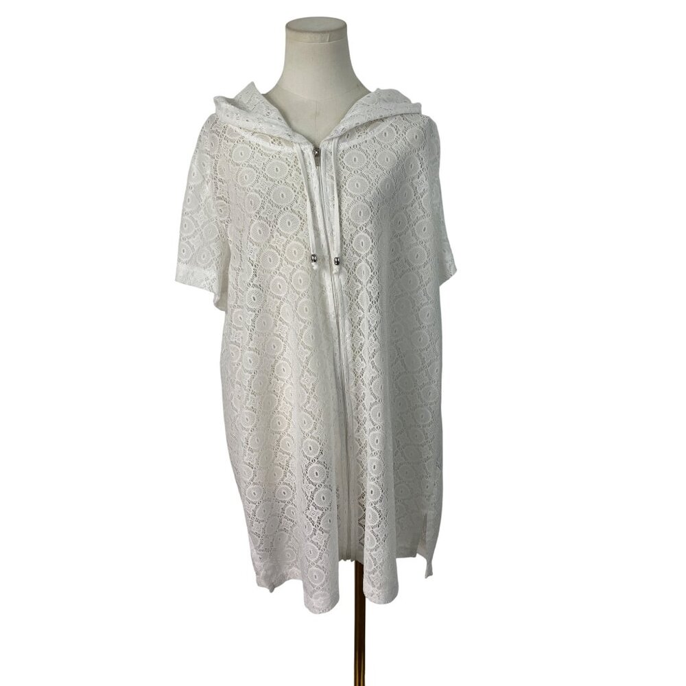 Jaclyn Smith Women's White Lace Hooded & Short Sleeve Pullover Top Sz 1X